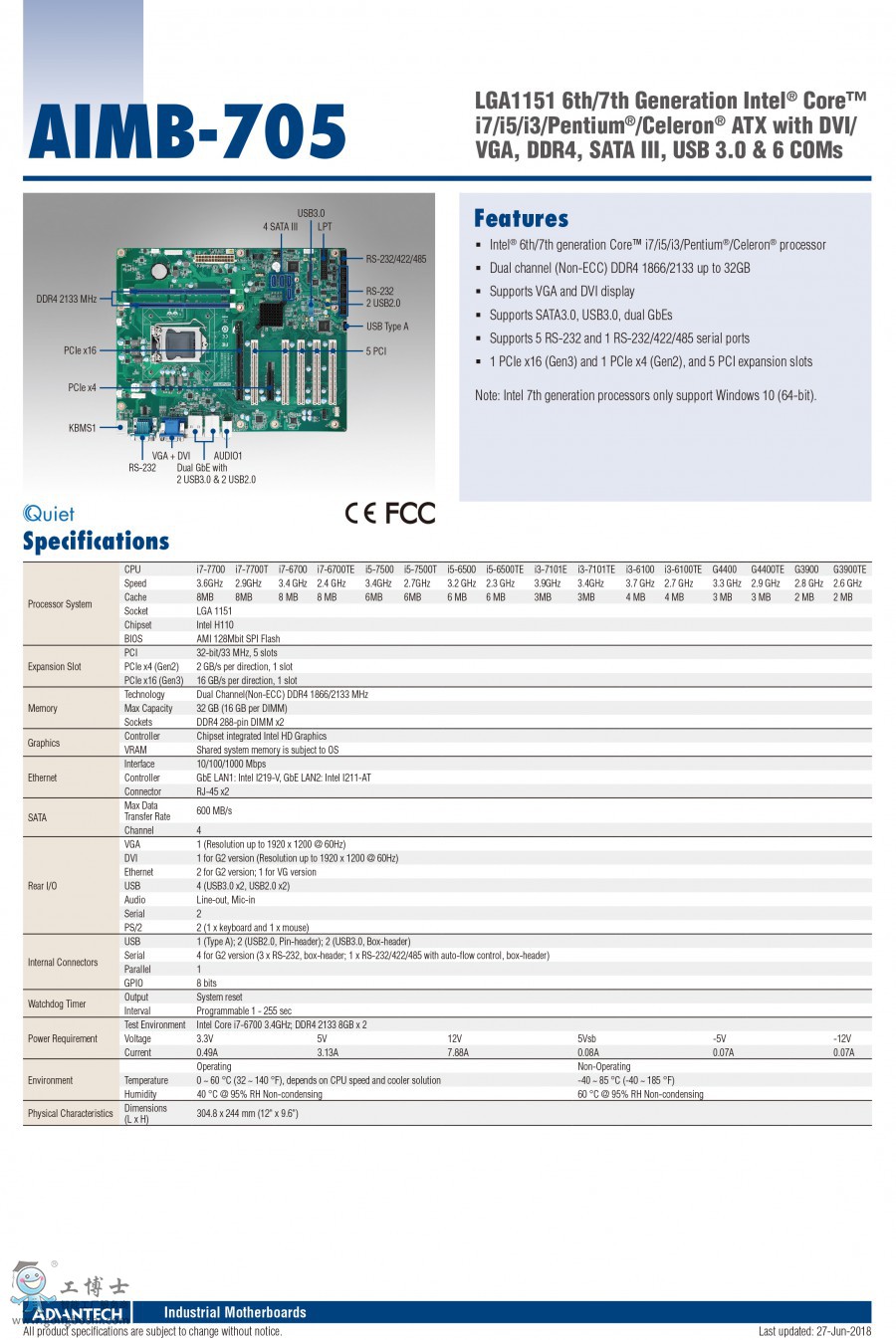 Bo mạch chủ Advantech chính AIMB-7052